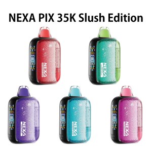 NEXA PIX 35K Slush Edition disposable vape in Blueberry Slush flavor with crystal tank and sleek design.
